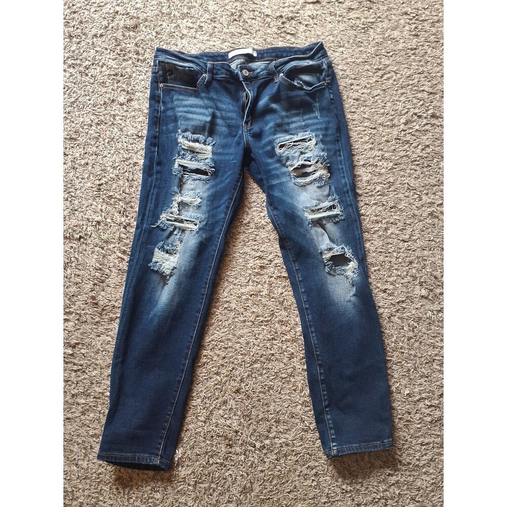 Kancan Jeans Womens 15/31 Distressed Skinny Stretch Denim Medium Wash Ripped Tre